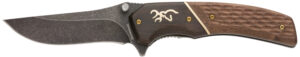 Browning 3220392 Hunter  Large 3.50" Folding Drop Point Plain Black Oxide Stonewashed 440C SS Blade/Brown Jigged Hardwood Walnut Handle Includes Pocket Clip