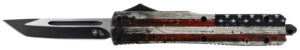 Templar Knife MWUS231 Gen II Wood US Flag Slim 3.43" OTF Tanto Plain Black Oxide Stonewashed 440C SS Blade, 5.05" Painted Wood Grain US Flag Aluminum Handle, Glass Breaker