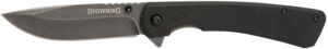Browning 3220514 Branded Rock  EDC 3" Folding Drop Point Plain Black Stonewashed 7Cr17MoV SS Blade, Black G10 Handle
