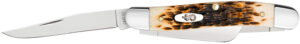 Case 00042 Stockman  Medium 2.57"/1.88"/1.71" Folding Clip Point/Sheepsfoot/Spey Plain Mirror Polished Tru-Sharp SS Blade Peach Seed Jigged Amber Bone Handle
