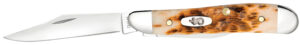 Case 00045 Peanut  2.10"/1.53" Folding Clip Point/Pen Plain Mirror Polished Tru-Sharp SS Blade, Peach Seed Jigged Amber Jigged Bone Handle